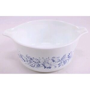 Vintage PYREX 474 Colonial Mist Casserole 1.5 QT White/Blue Floral No Lid
